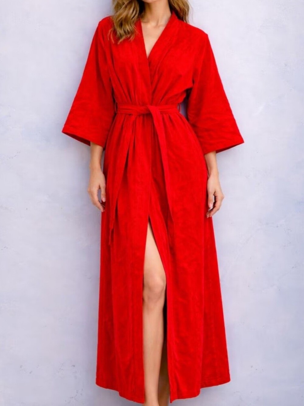 STUNNING Zara Red Textured Midi Shirt Dress with Bell Sleeves & Tie Belt Sz M